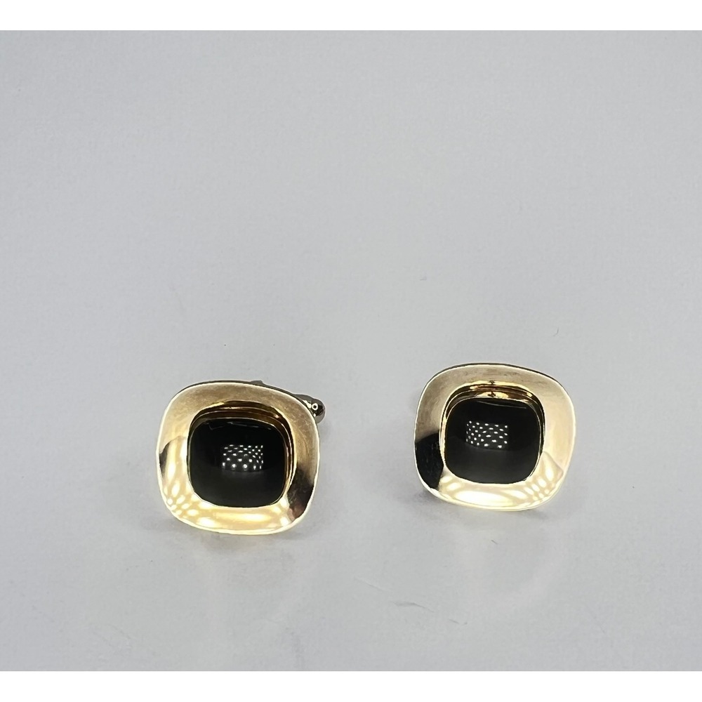 Vintage Anson Onyx Cufflinks Gold Tone‎ Black Center Bullet Back Signed